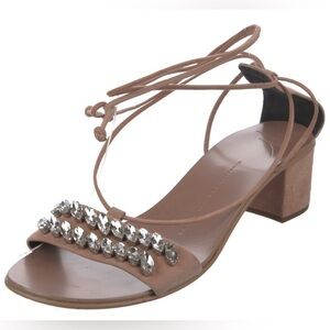 Giuseppe Zanotti Suede Crystal Embellishments Blush Pink Wrap Ankle Sandals 37.5